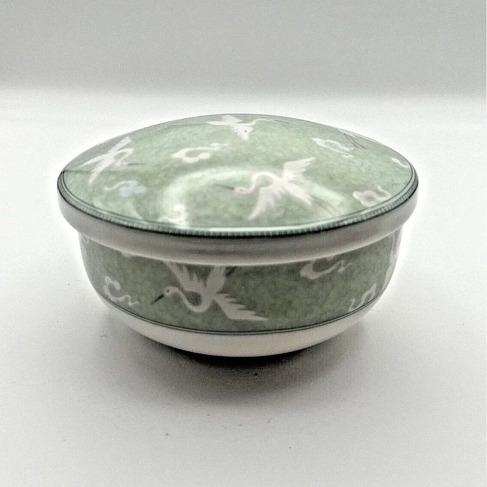 Korean Celadon Porcelain Crane Motif Cloud Lidded Rice Bowls‎ 4